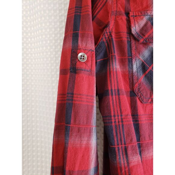 Rock & Republic Mens Shirt Small Red Plaid Button Down Stretch Straps for Arms - Picture 4 of 5